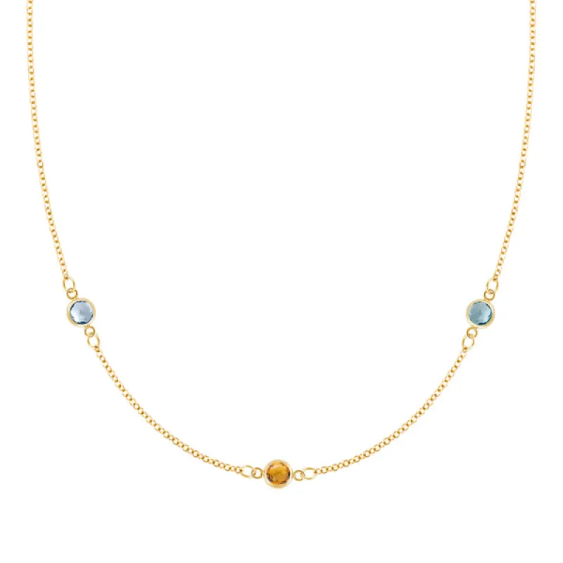 Personalized Classic 3 Birthstone Necklace in 14k Gold sold by Haverhill