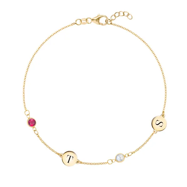 Personalized 2 Letter & 2 Classic Birthstone Bracelet in 14k Gold sold by Haverhill