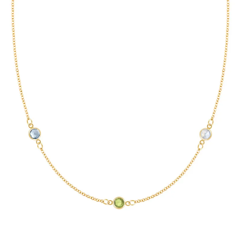 Personalized Classic 3 Birthstone Necklace in 14k Gold sold by Haverhill