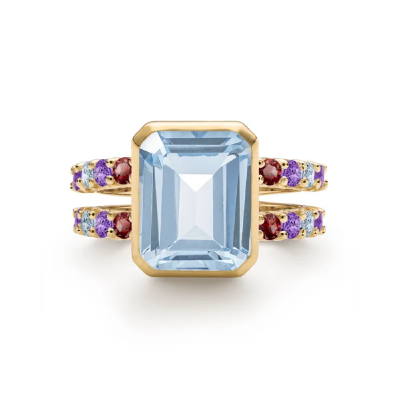 Personalized Warren Vertical Birthstone Ring with Accent Stones in 14k Gold sold by Haverhill