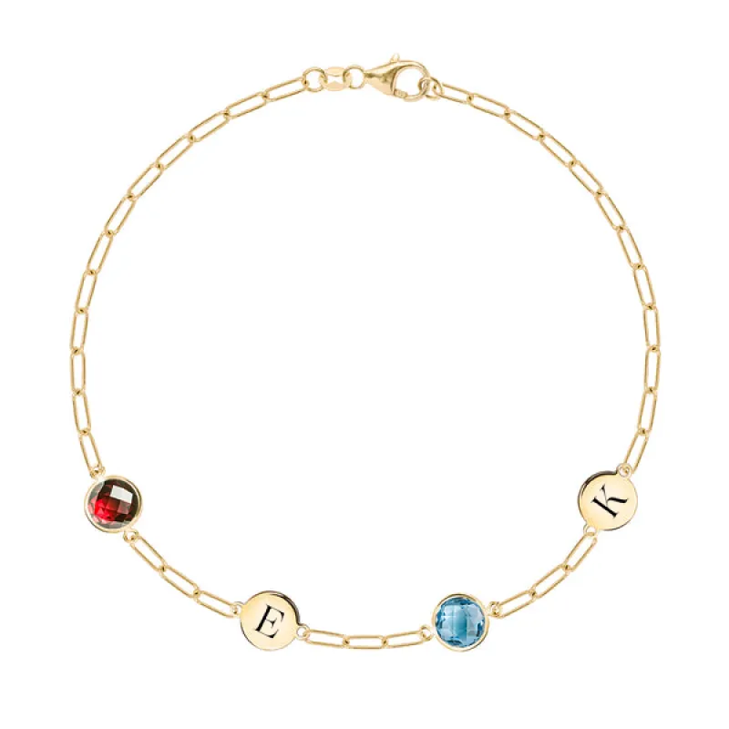 Personalized 2 Letter & 2 Grand Birthstone Adelaide Mini Bracelet in 14k Gold sold by Haverhill