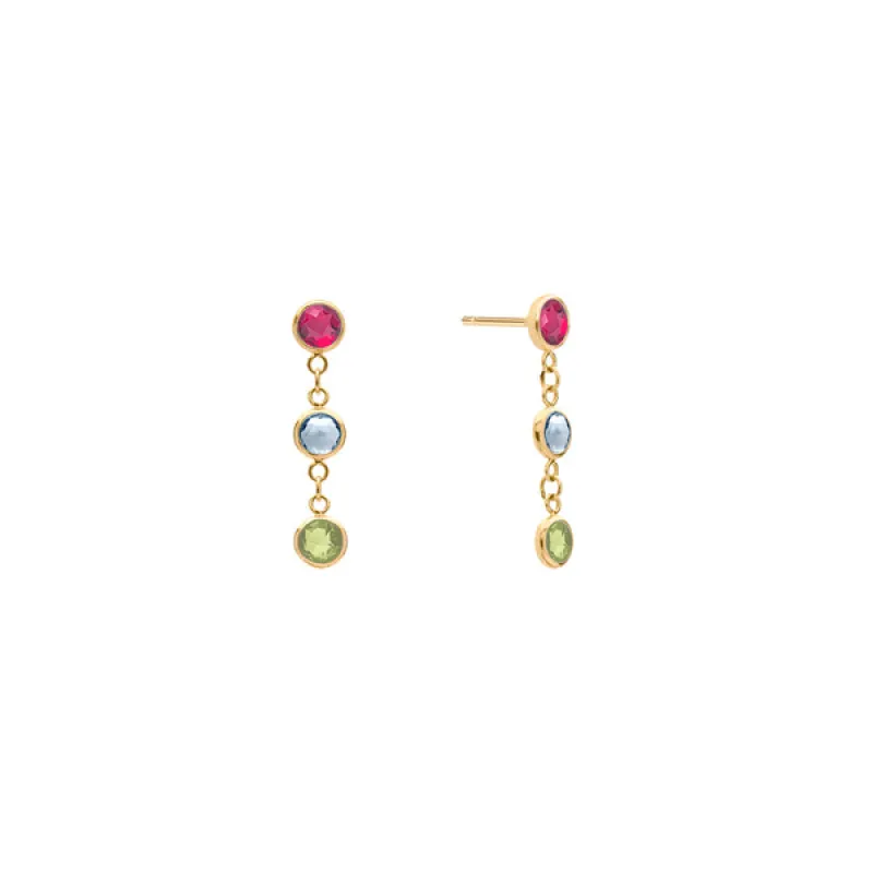 Personalized Classic 3 Birthstone Earrings in 14k Gold sold by Haverhill