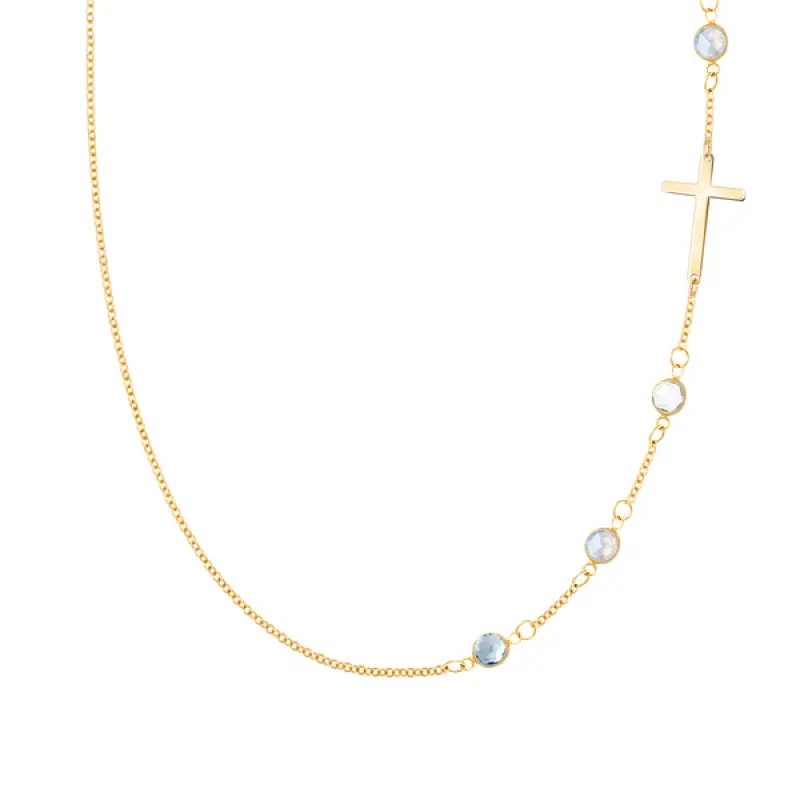 Personalized Classic Cross & 4 Birthstone Necklace in 14k Gold sold by Haverhill