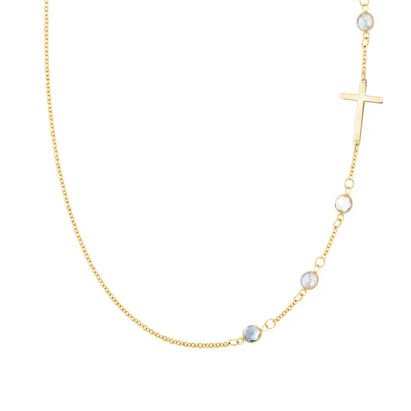 Personalized Classic Cross & 4 Birthstone Necklace in 14k Gold sold by Haverhill