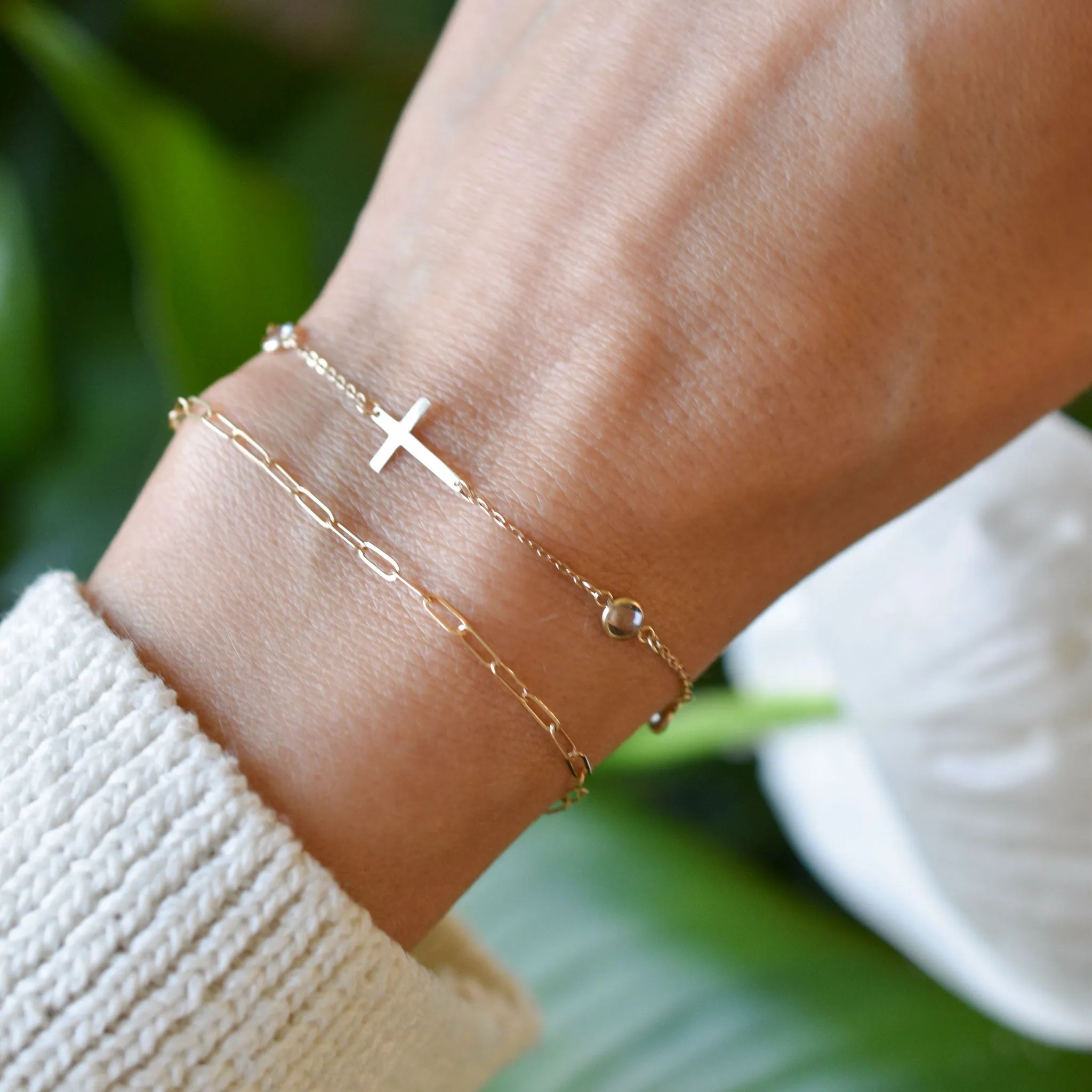 Personalized Classic Cross & 4 Birthstone Bracelet in 14k Gold sold by Haverhill product image thumbnail 2