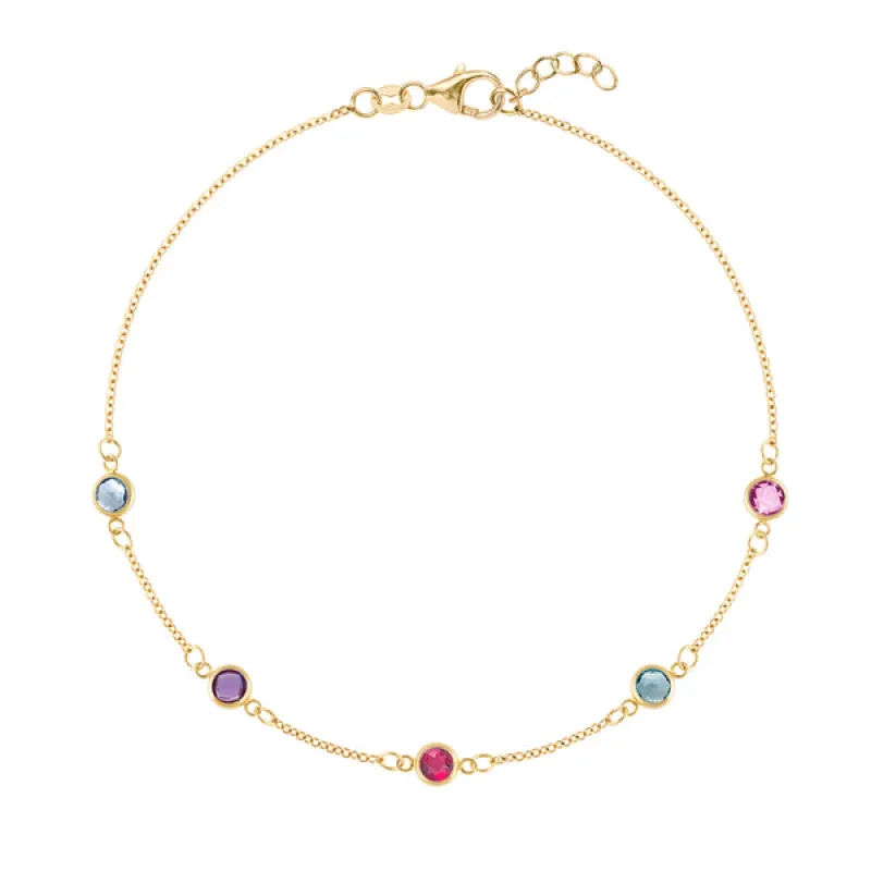 Personalized Classic 5 Birthstone Bracelet in 14k Gold sold by Haverhill