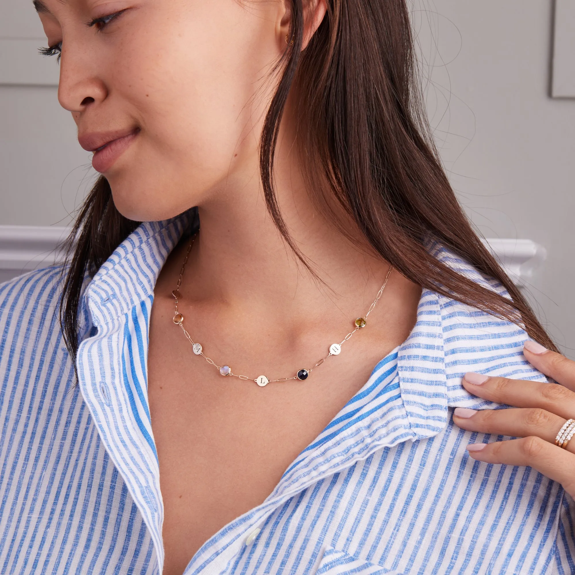 Personalized 4 Letter & 4 Grand Birthstone Adelaide Mini Necklace in 14k Gold sold by Haverhill product image thumbnail 2