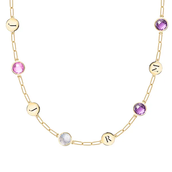 Personalized 4 Letter & 4 Grand Birthstone Adelaide Mini Necklace in 14k Gold sold by Haverhill