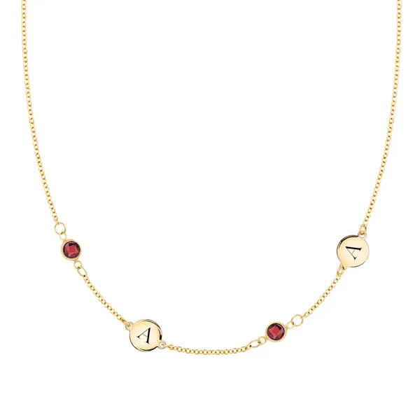 Personalized Classic 2 Letter & 2 Birthstone Necklace in 14k Gold (Double Spacing) sold by Haverhill