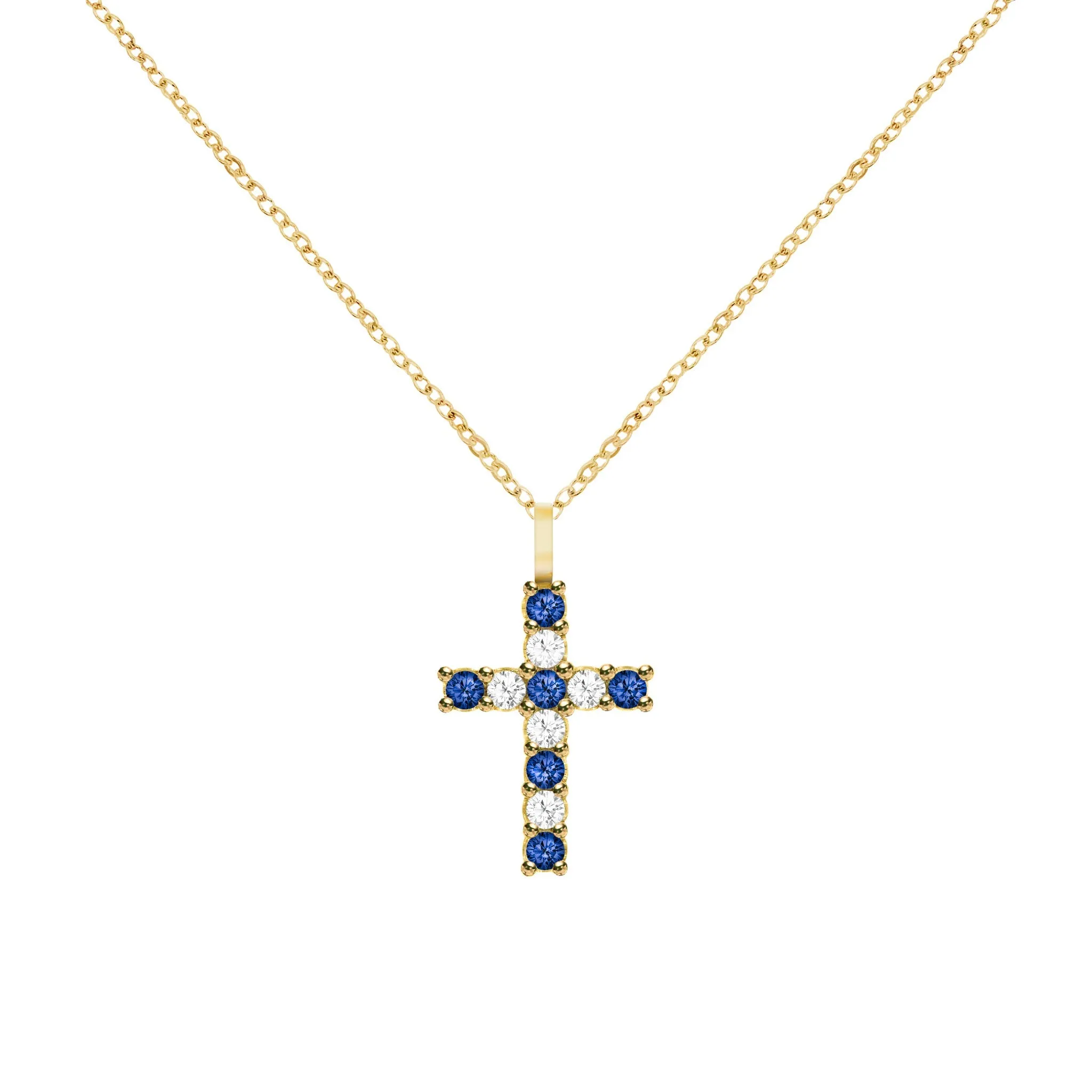Rosecliff Cross Diamond & Sapphire Pendant in 14k Gold (September) sold by Haverhill product image thumbnail 5