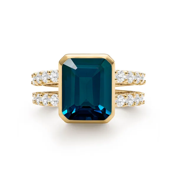 Personalized Warren Vertical Birthstone Ring with Accent Stones in 14k Gold sold by Haverhill