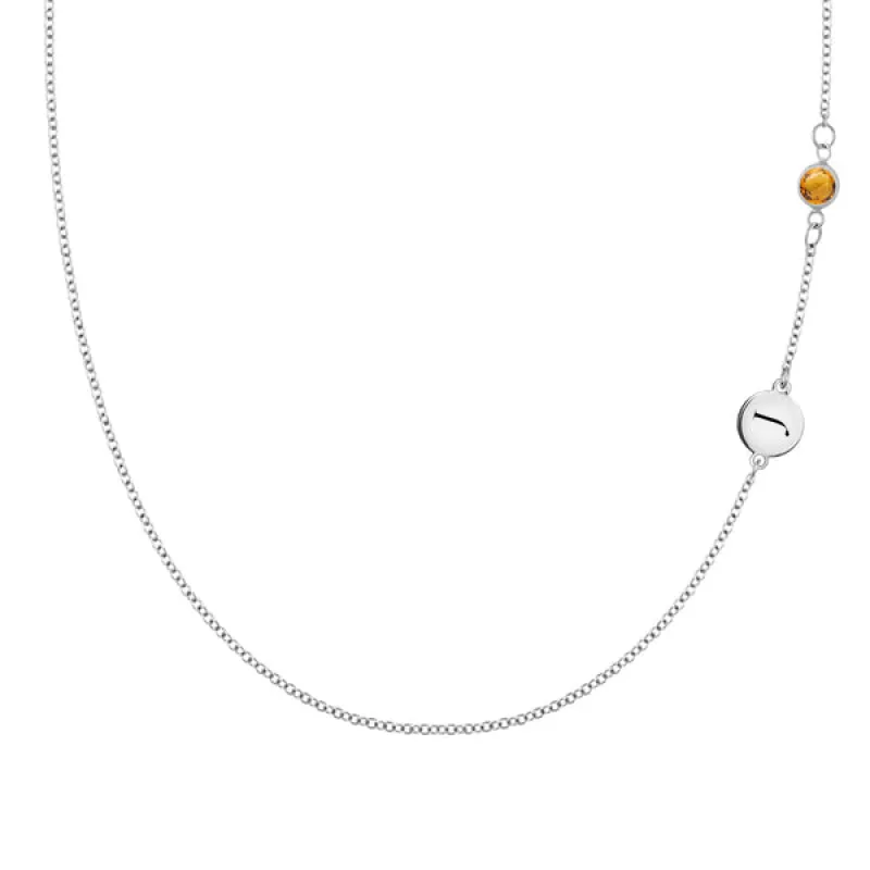 Personalized 1 Letter & 1 Classic Citrine Necklace in 14k Gold (November) sold by Haverhill