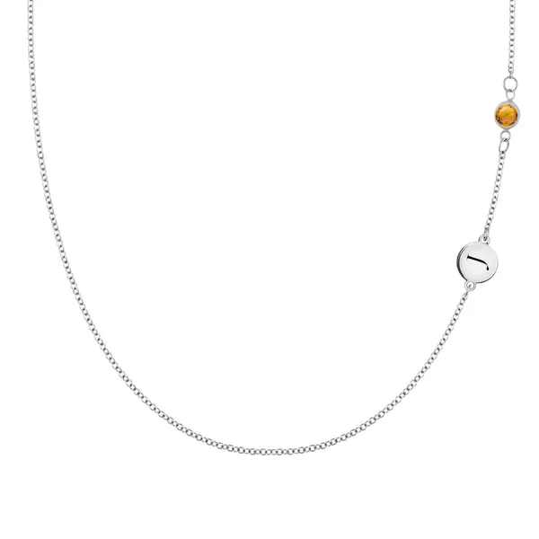 Personalized 1 Letter & 1 Classic Citrine Necklace in 14k Gold (November) sold by Haverhill