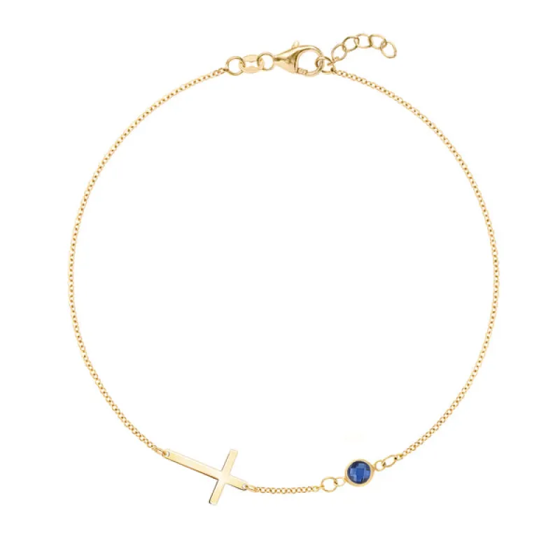 Personalized Classic Cross & 1 Birthstone Bracelet in 14k Gold sold by Haverhill