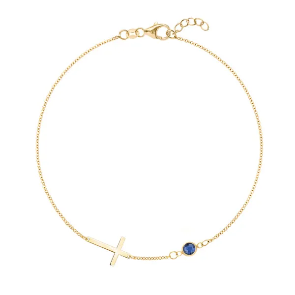 Personalized Classic Cross & 1 Birthstone Bracelet in 14k Gold sold by Haverhill