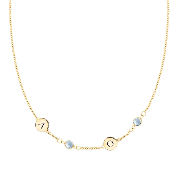 Personalized 2 Letter & 2 Classic Birthstone Necklace in 14k Gold (Single Spacing) sold by Haverhill