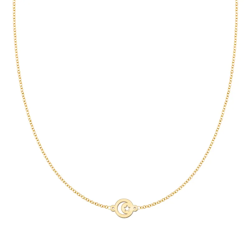 Crescent & Star Disc Necklace in 14k Gold sold by Haverhill