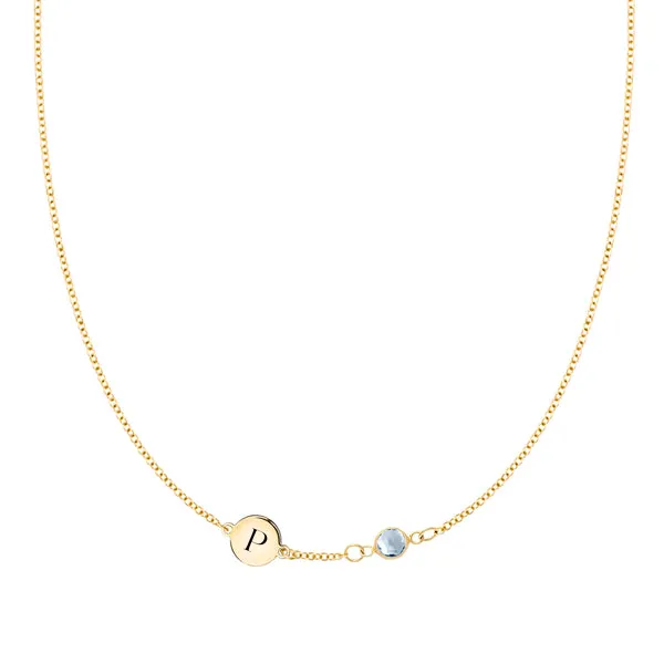 Personalized 1 Letter & 1 Classic Birthstone Necklace in 14k Gold (Single Spacing) sold by Haverhill