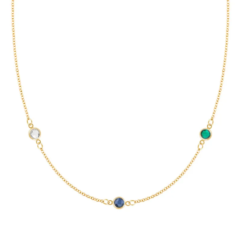 Personalized Classic 3 Birthstone Necklace in 14k Gold sold by Haverhill