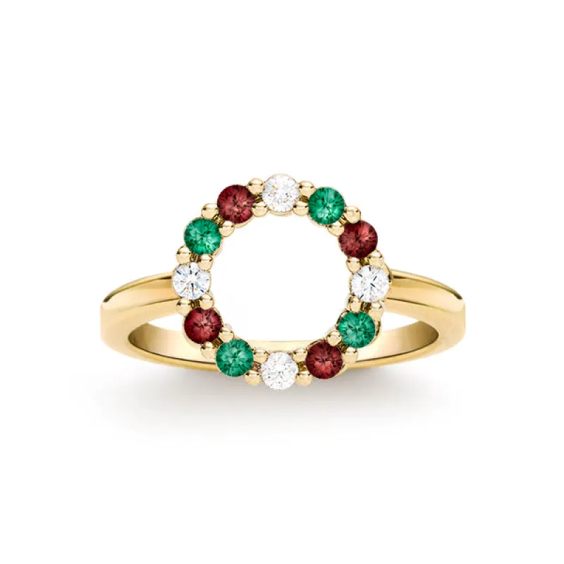 Personalized Rosecliff Small Circle Birthstone Ring in 14k Gold sold by Haverhill