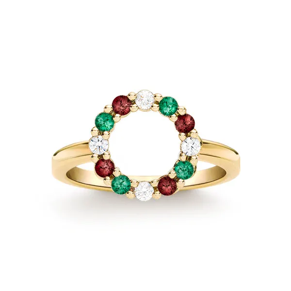 Personalized Rosecliff Small Circle Birthstone Ring in 14k Gold sold by Haverhill