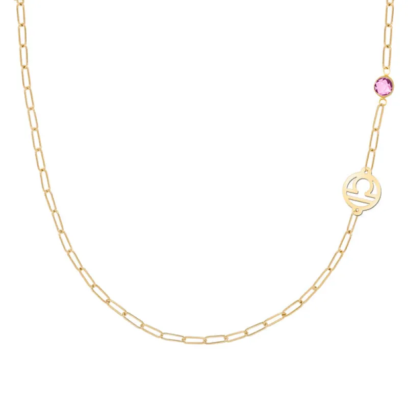 Personalized Libra & Birthstone Necklace on Adelaide Mini in 14k Gold sold by Haverhill
