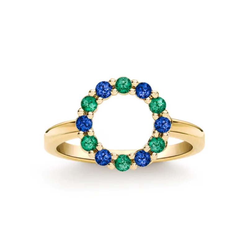 Personalized Rosecliff Small Circle Birthstone Ring in 14k Gold sold by Haverhill