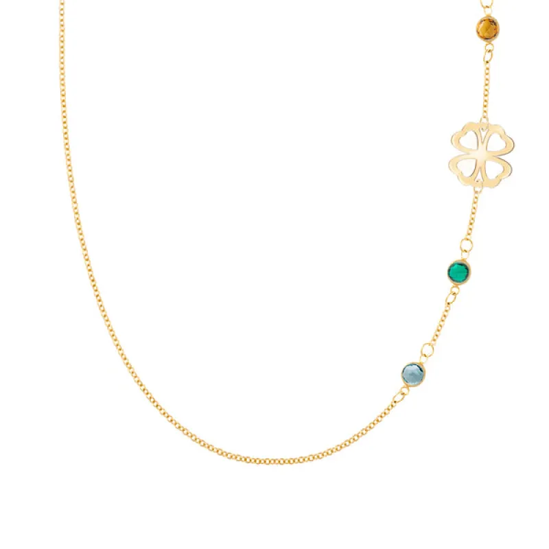 Personalized Classic Clover & 3 Birthstone Necklace in 14k Gold sold by Haverhill