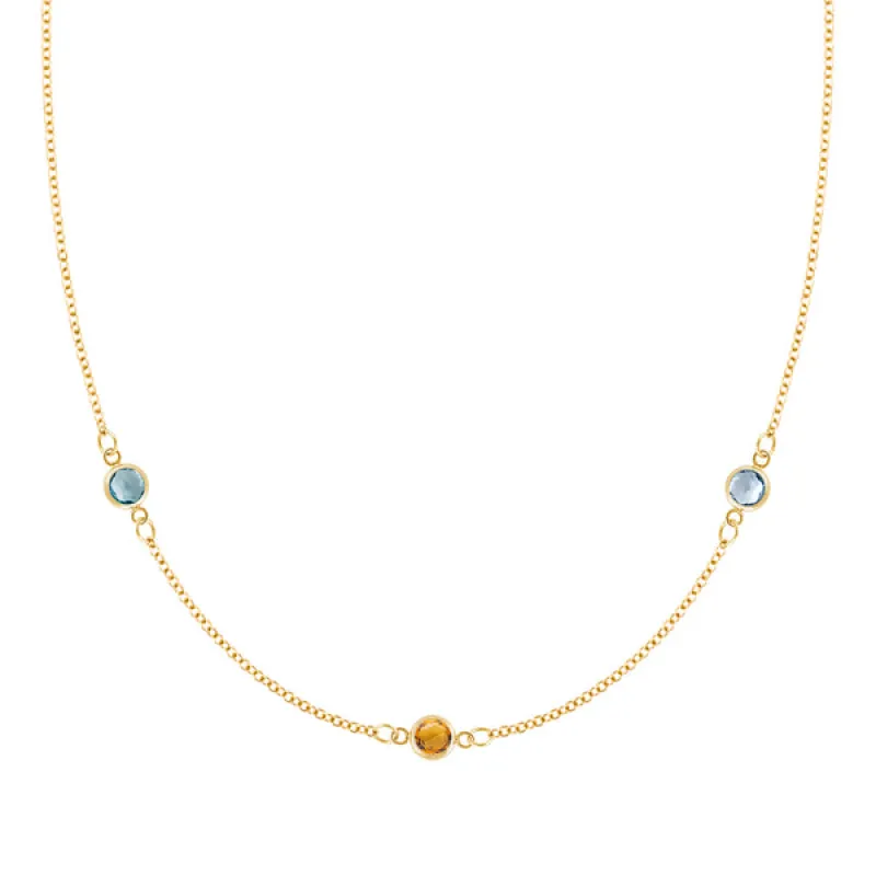 Personalized Classic 3 Birthstone Necklace in 14k Gold sold by Haverhill