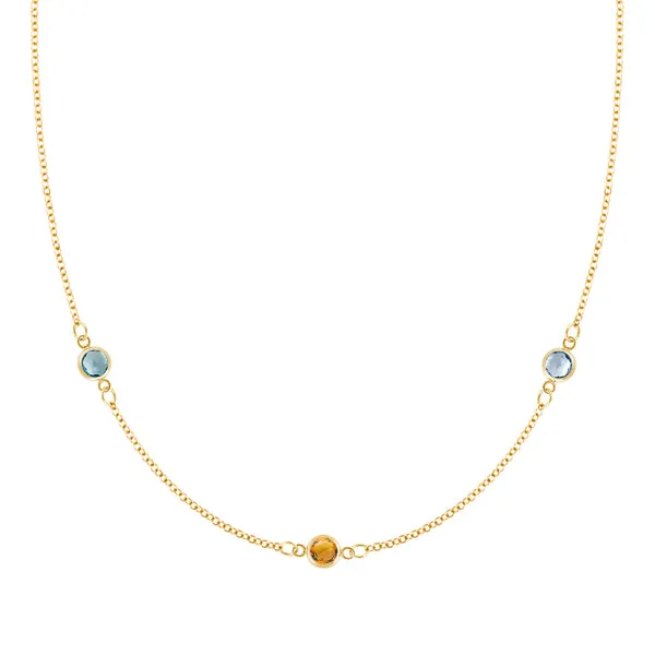 Personalized Classic 3 Birthstone Necklace in 14k Gold sold by Haverhill