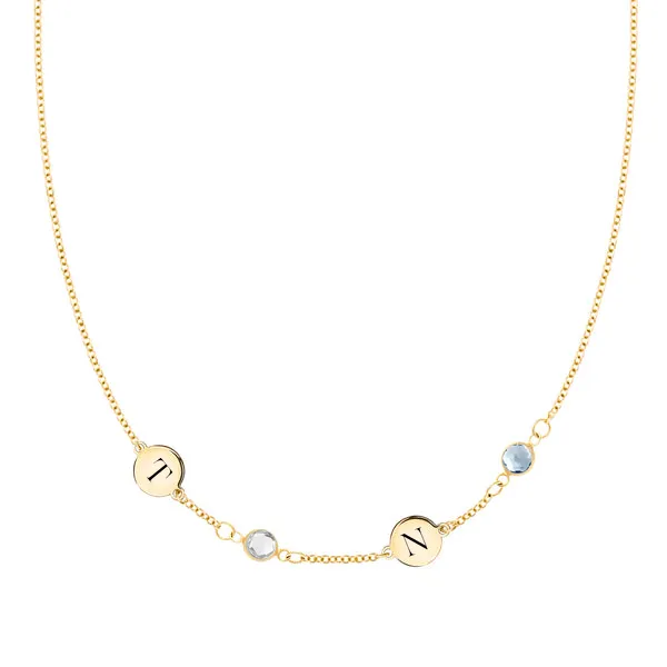 Personalized 2 Letter & 2 Classic Birthstone Necklace in 14k Gold (Single Spacing) sold by Haverhill