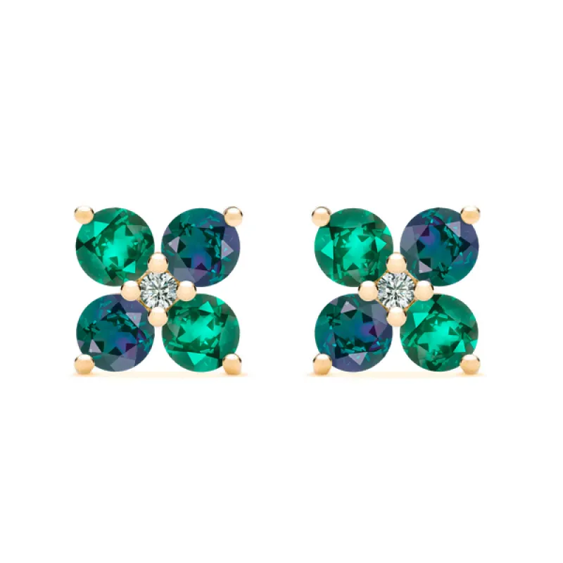 Personalized Greenwich 4 Birthstone & Diamond Earrings in 14k Gold sold by Haverhill