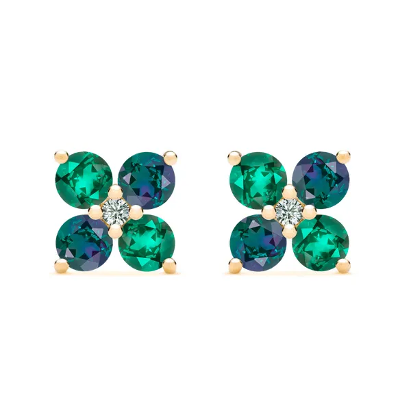 Personalized Greenwich 4 Birthstone & Diamond Earrings in 14k Gold sold by Haverhill