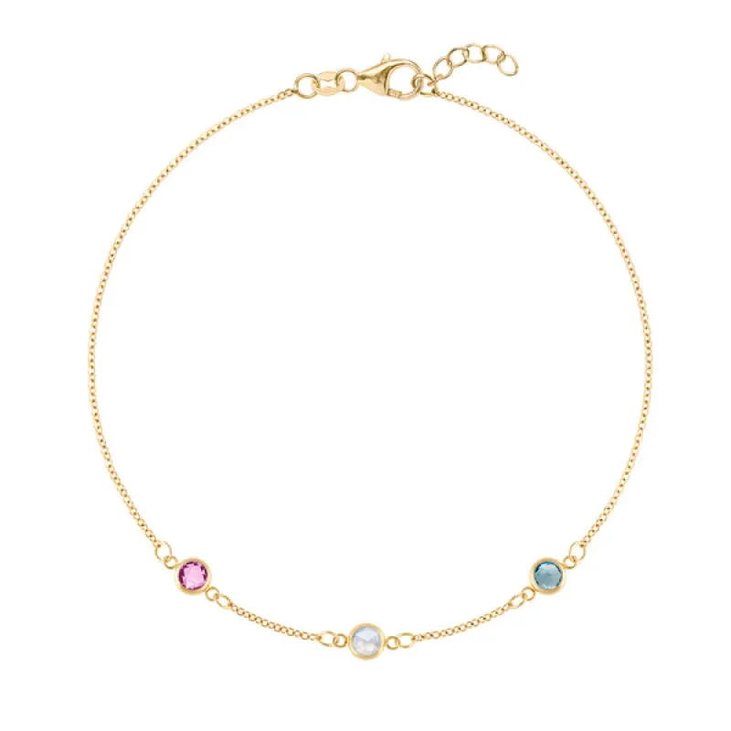 Personalized Classic 3 Birthstone Bracelet in 14k Gold sold by Haverhill