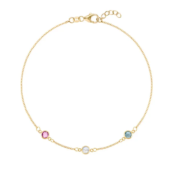 Personalized Classic 3 Birthstone Bracelet in 14k Gold sold by Haverhill