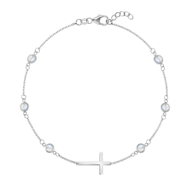 Personalized Bayberry Birthstone Cross Bracelet in 14k Gold sold by Haverhill