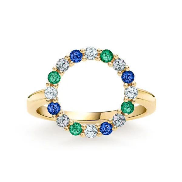 Personalized Rosecliff Circle Birthstone Ring in 14k Gold sold by Haverhill
