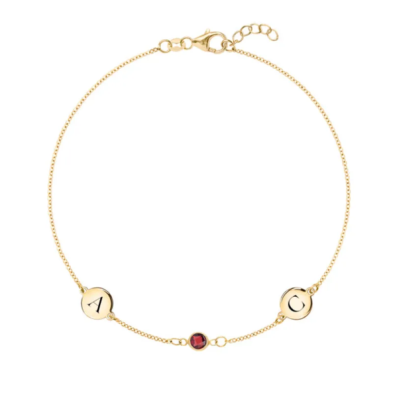 Personalized Classic 2 Letter & 1 Birthstone Bracelet in 14k Gold sold by Haverhill