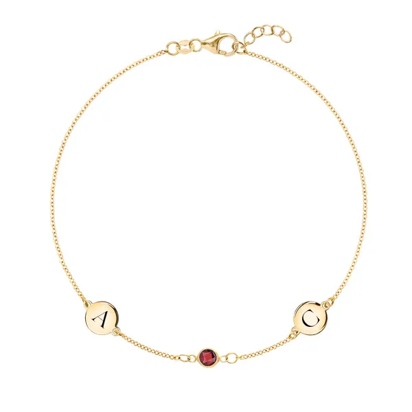 Personalized Classic 2 Letter & 1 Birthstone Bracelet in 14k Gold sold by Haverhill