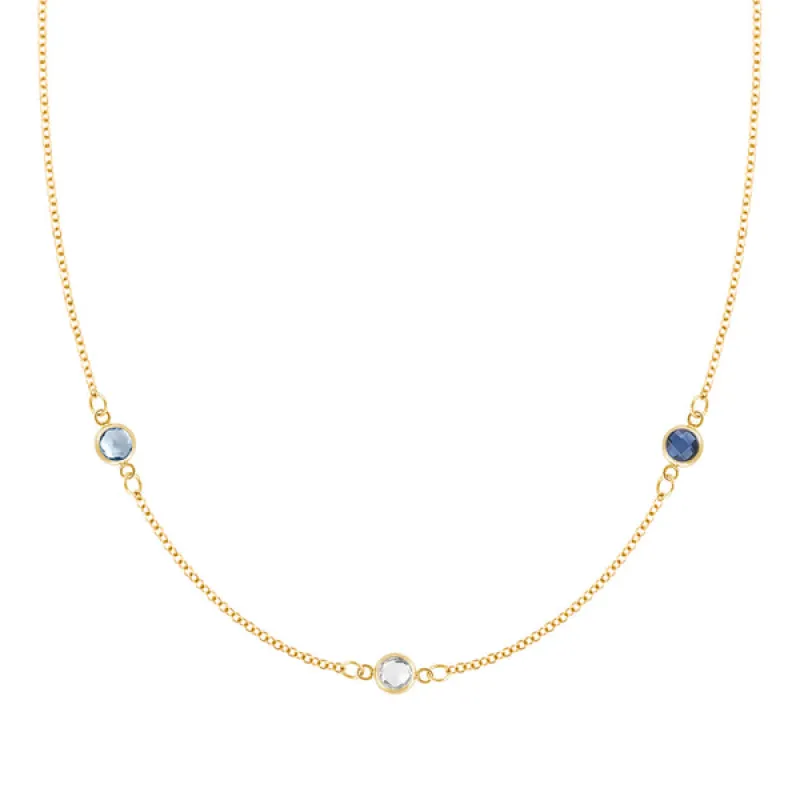 Personalized Classic 3 Birthstone Necklace in 14k Gold sold by Haverhill