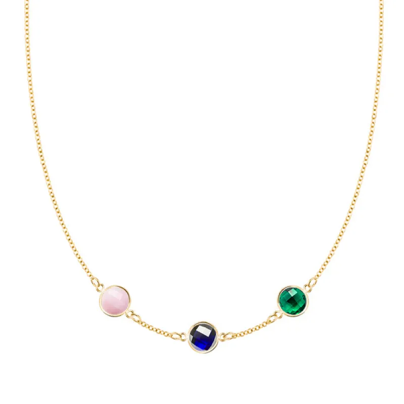 Personalized Grand 3 Birthstone Necklace in 14k Gold sold by Haverhill