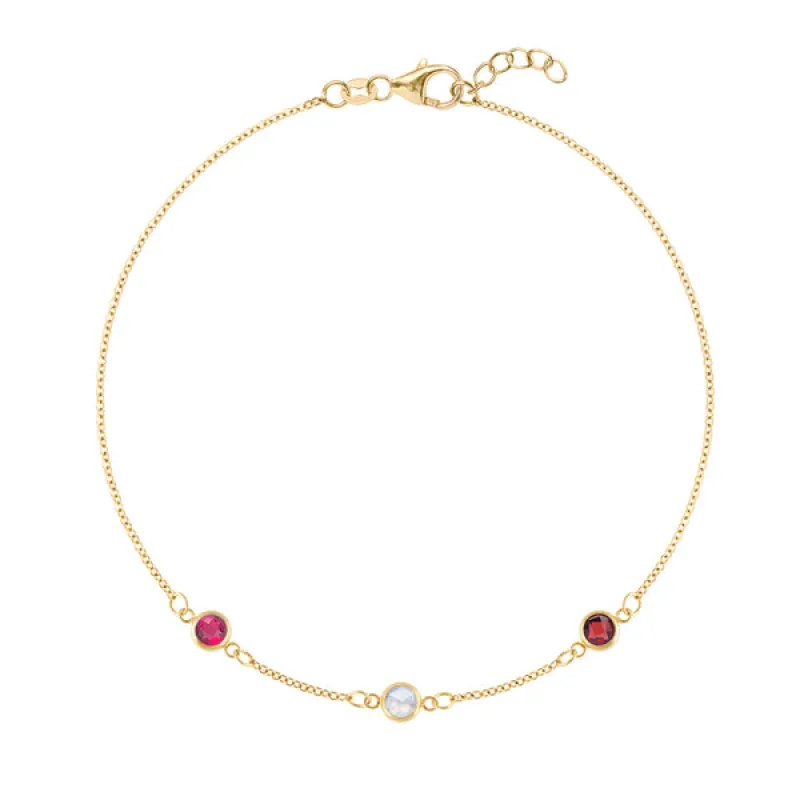 Personalized Classic 3 Birthstone Bracelet in 14k Gold sold by Haverhill