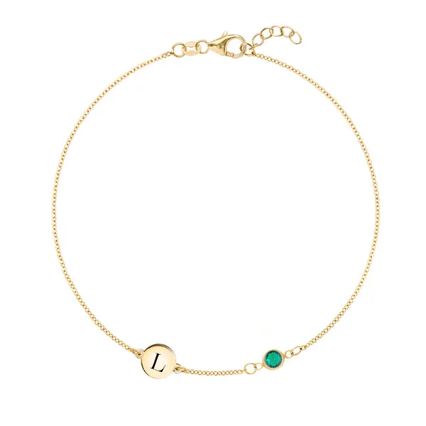 Personalized Classic 1 Letter & 1 Birthstone Bracelet in 14k Gold sold by Haverhill