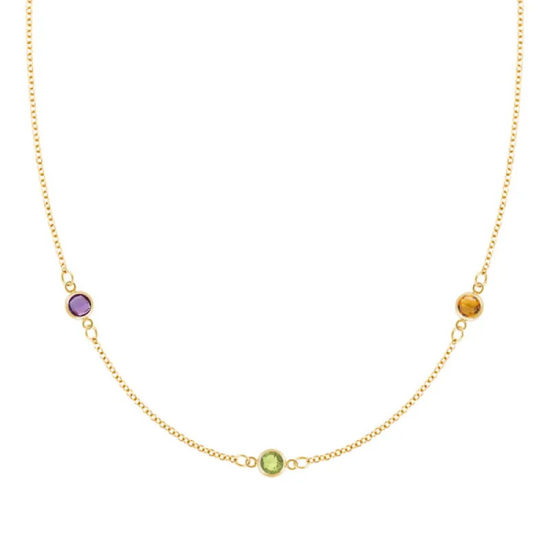 Personalized Classic 3 Birthstone Necklace in 14k Gold sold by Haverhill