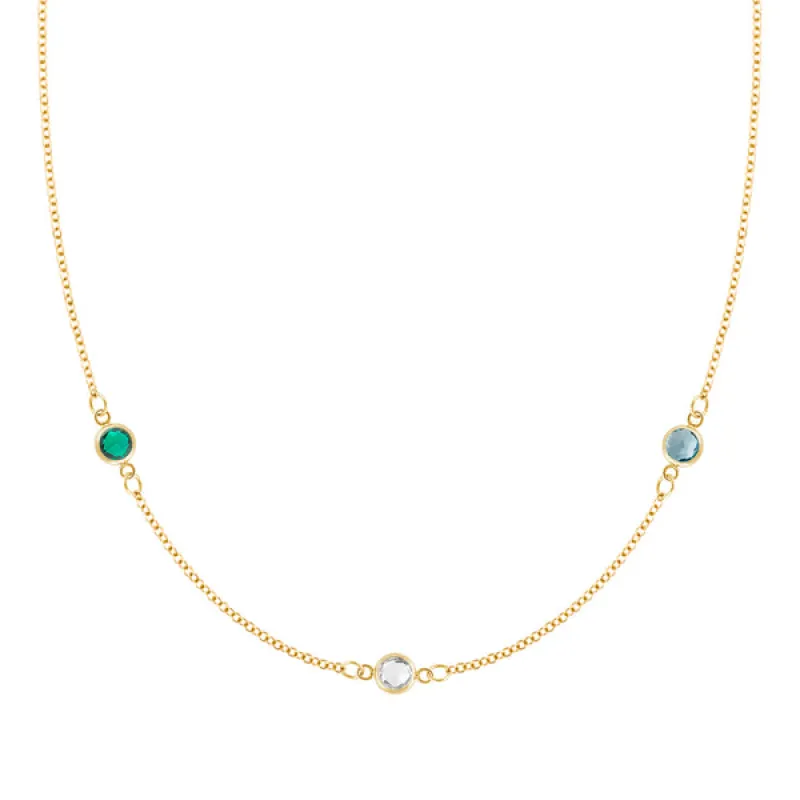 Personalized Classic 3 Birthstone Necklace in 14k Gold made by Haverhill