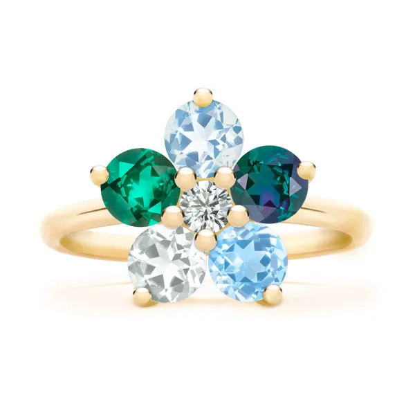 Personalized Greenwich Flower Birthstone & Diamond Ring in 14k Gold sold by Haverhill