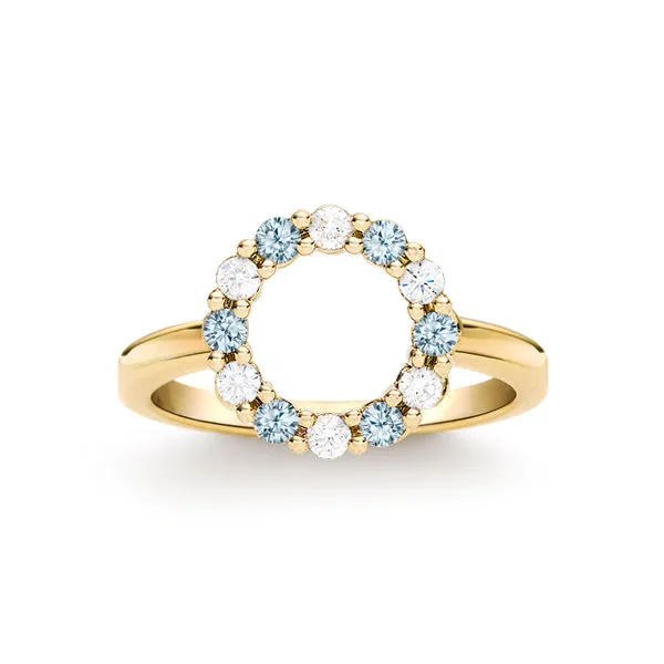 Personalized Rosecliff Small Circle Birthstone Ring in 14k Gold sold by Haverhill