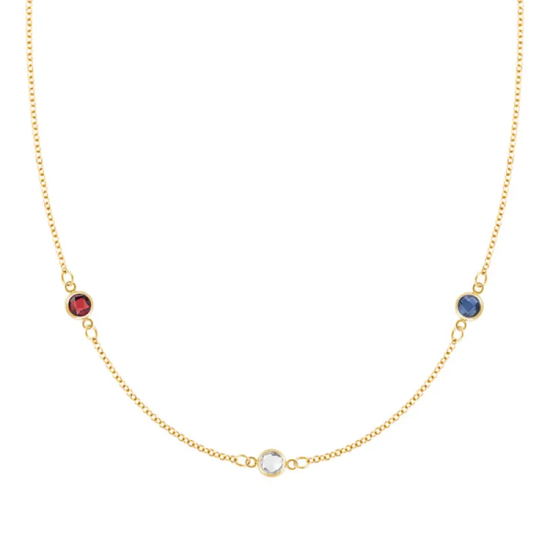 Personalized Classic 3 Birthstone Necklace in 14k Gold sold by Haverhill