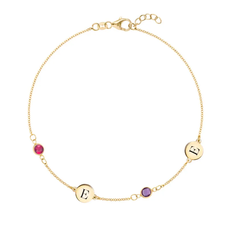 Personalized 2 Letter & 2 Classic Birthstone Bracelet in 14k Gold sold by Haverhill
