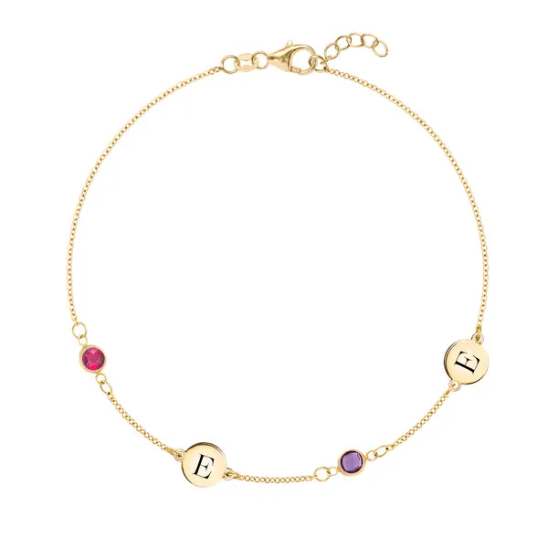 Personalized 2 Letter & 2 Classic Birthstone Bracelet in 14k Gold sold by Haverhill